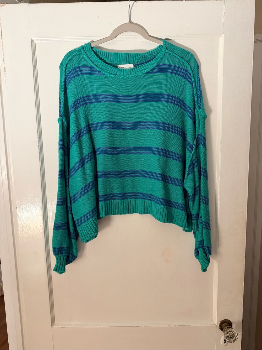 Entro Cropped Sweater – Green & Navy Stripe (L)